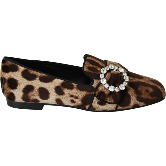 Leopard Print Crystal Embellished Loafers