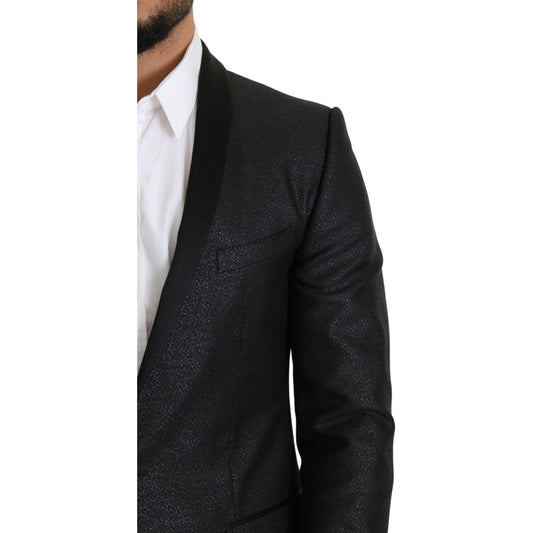 Elegant Black Jacquard Slim Fit Blazer