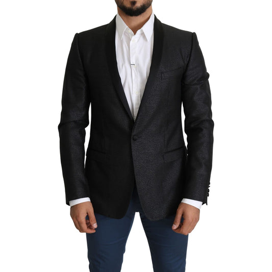 Elegant Black Jacquard Slim Fit Blazer