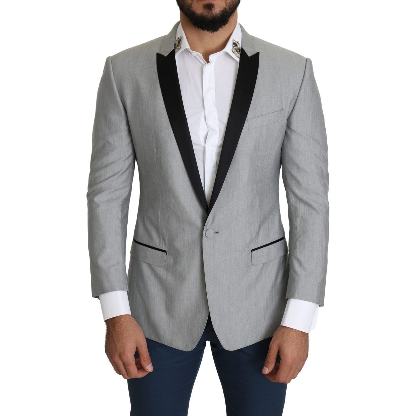 Elegant Silk Blend Light Gray Blazer