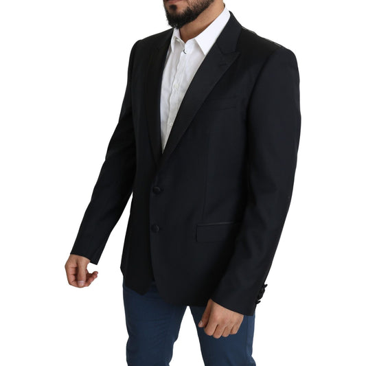 Elegant Black Virgin Wool Silk Blend Blazer