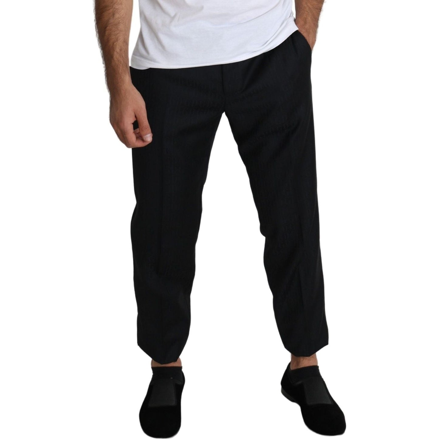 Elegant Black Virgin Wool Cropped Pants