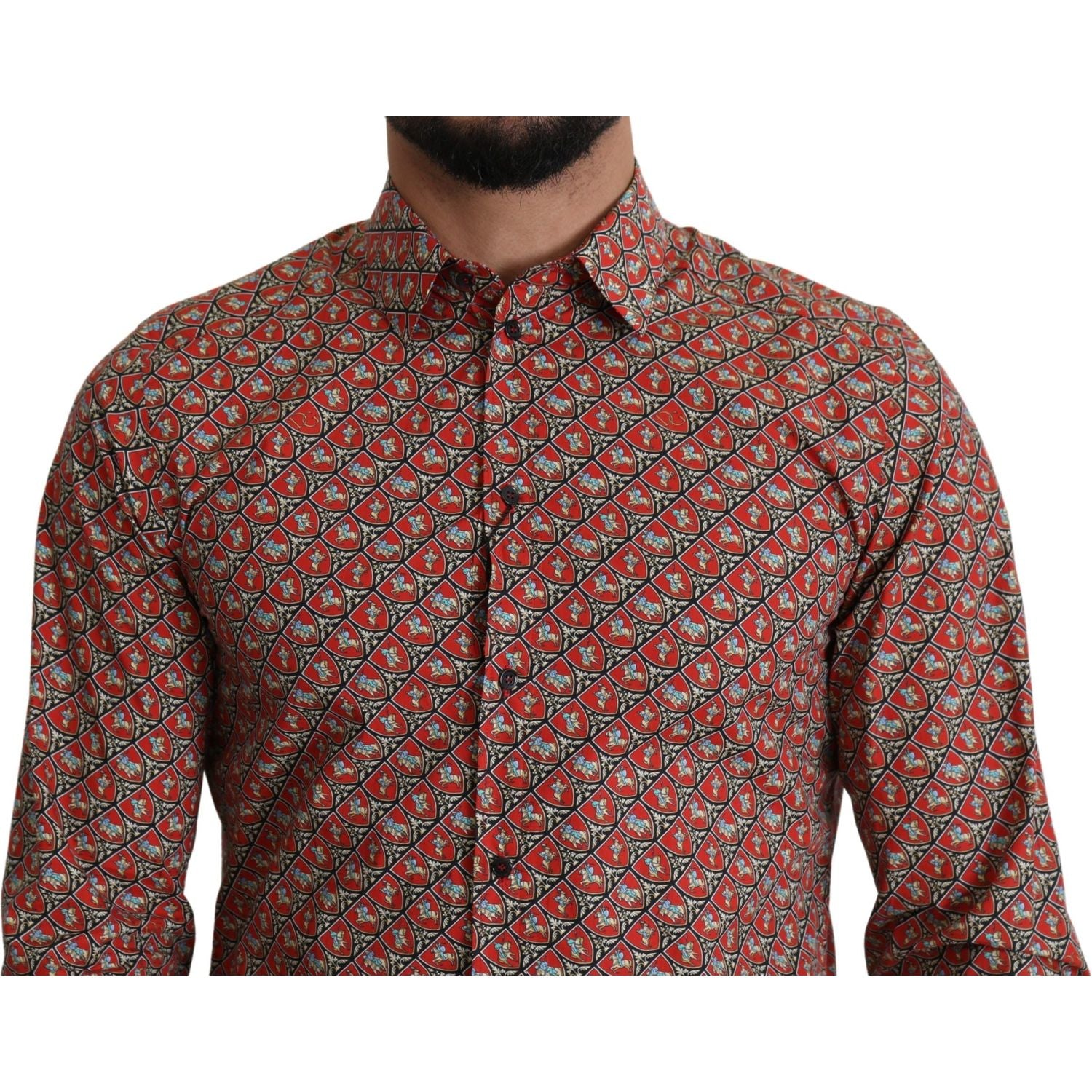 Dolce & Gabbana Red Printed Knight Formal Dress MARTINI Shirt