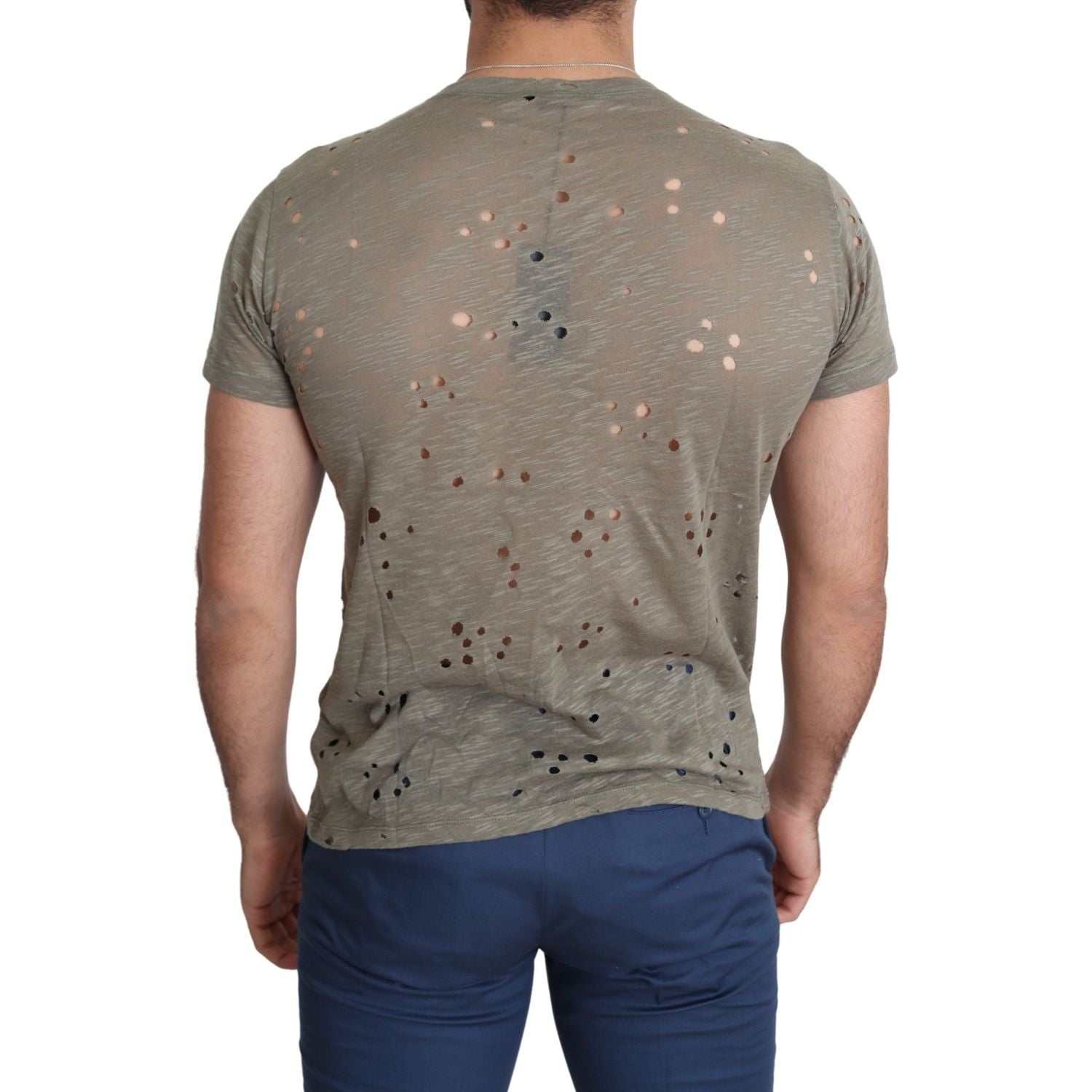 Guess Brown Cotton Stretch Logo Print Men Casual Perforated T-shirt