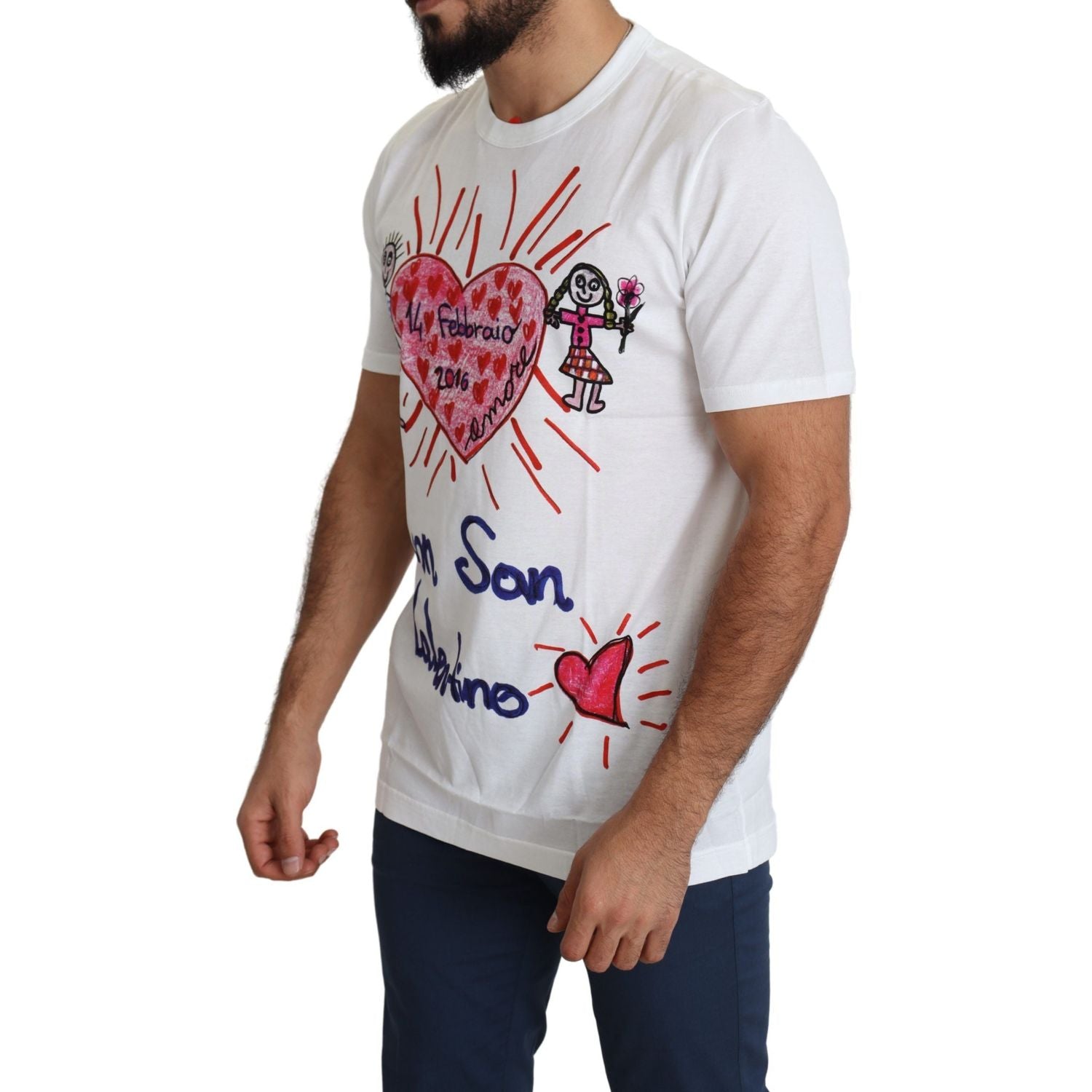 Dolce & Gabbana White Saint Valentine Hearts Print Men  T-shirt