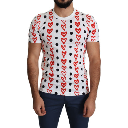 Dolce & Gabbana White Hearts Print Cotton Men Top T-shirt
