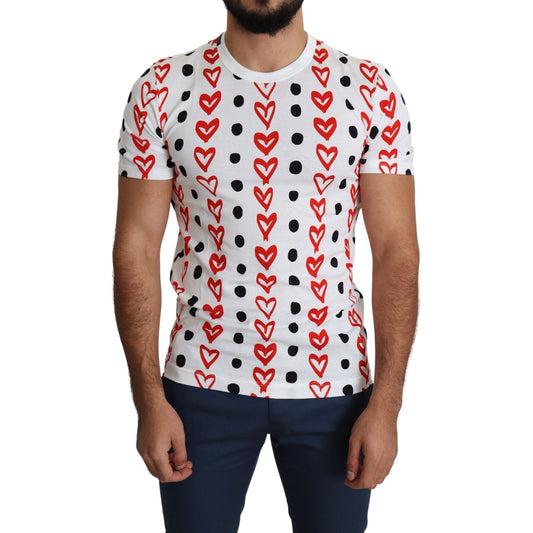 Chic White Cotton Tee with Heart Print