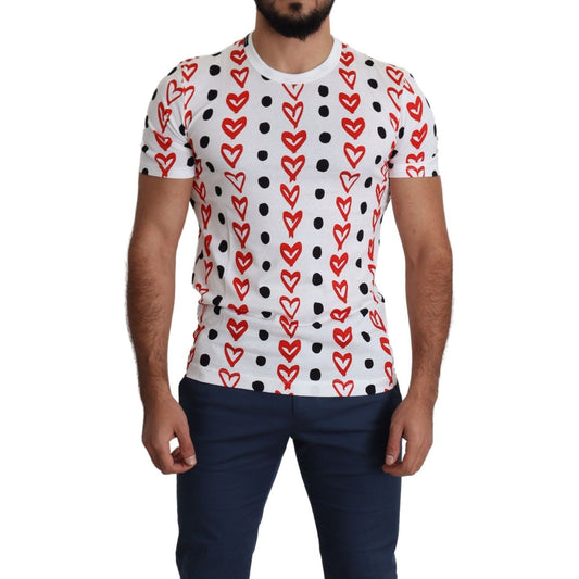 Chic White Cotton Tee with Heart Print