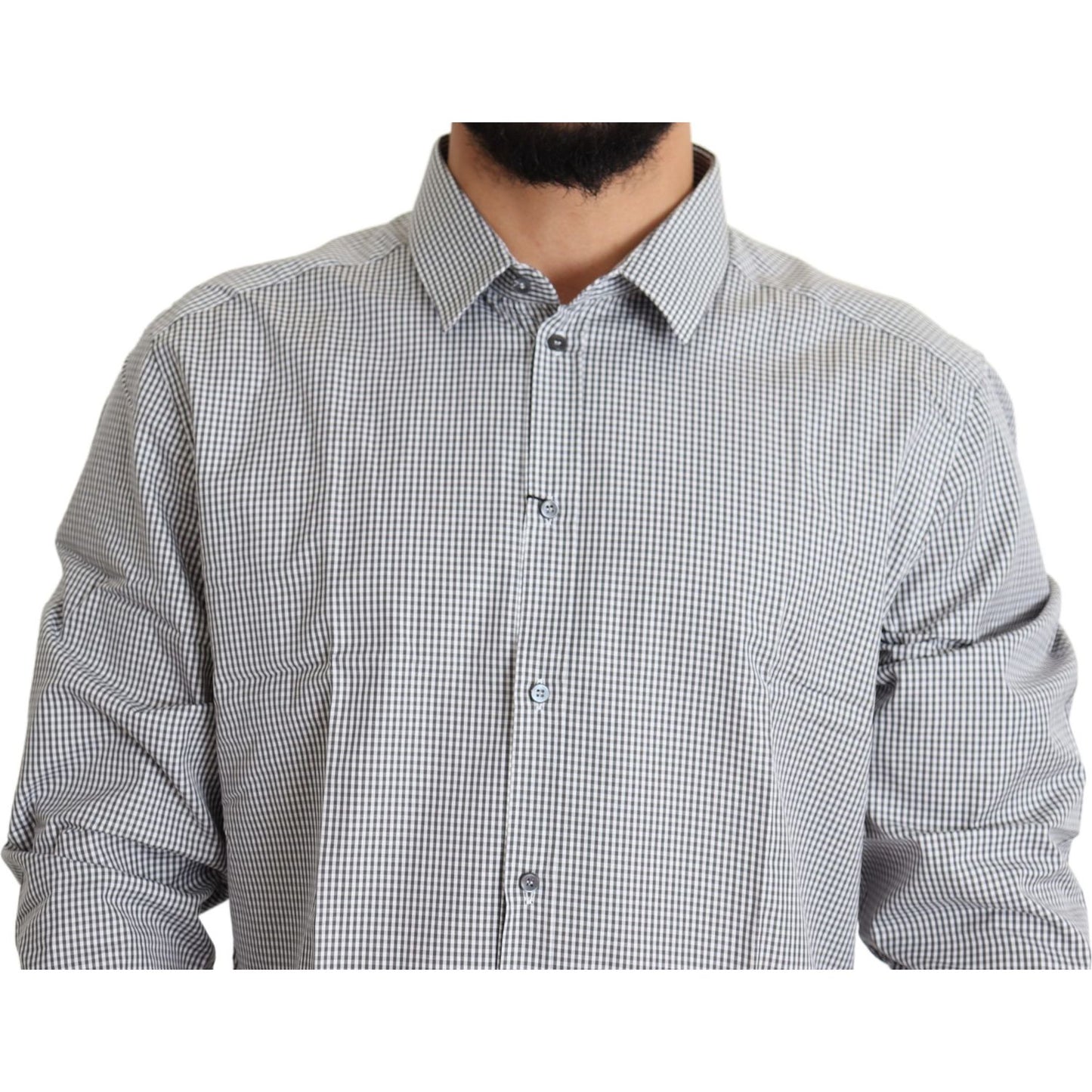 Dolce & Gabbana Black White Checkered GOLD Dress Cotton Shirt