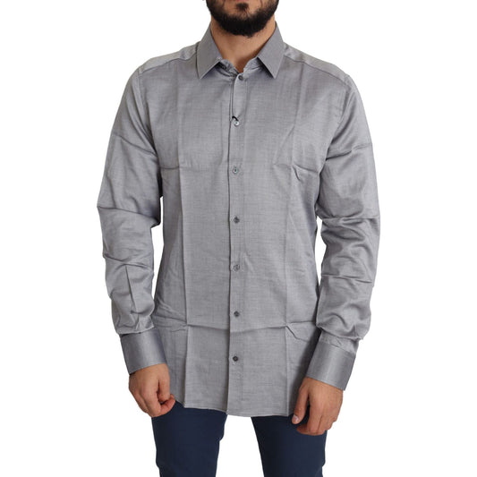 Elegant Gray Slim Fit Cotton Dress Shirt