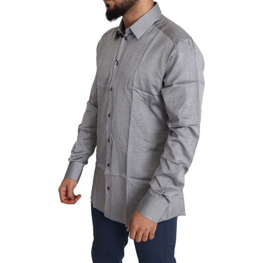 Elegant Gray Slim Fit Cotton Dress Shirt