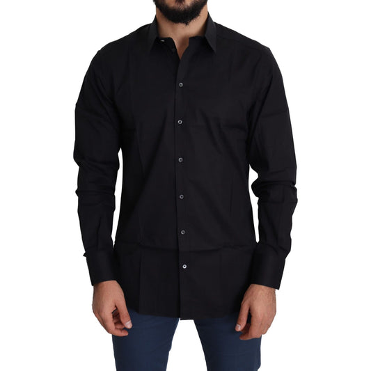 Elegant Black Cotton Stretch Dress Shirt