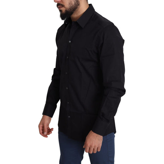 Elegant Black Cotton Stretch Dress Shirt