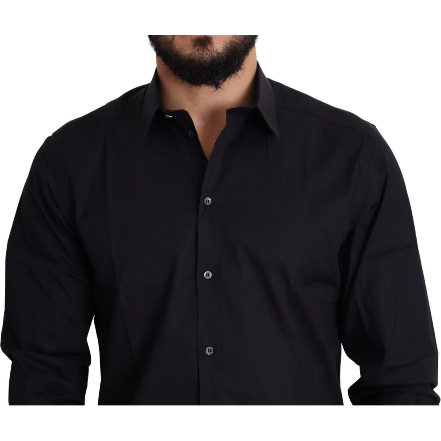 Elegant Black Cotton Stretch Dress Shirt