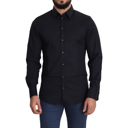 Sleek Black Slim Fit Cotton Stretch Dress Shirt