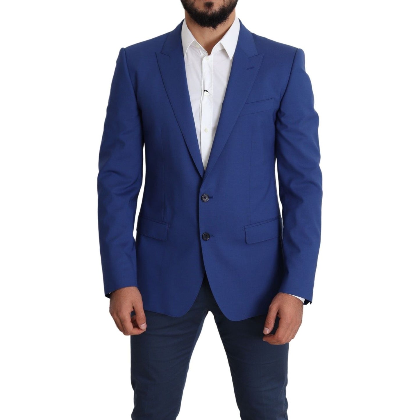 Exquisite Blue Wool Martini Blazer Jacket