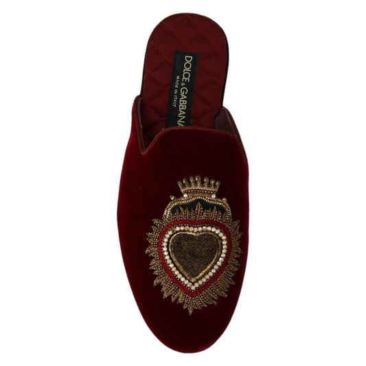 Red Velvet Embroidered Slides