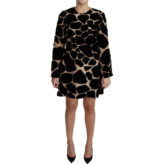 Dolce & Gabbana Black Giraffe Print Shift Mini Dress Dolce & Gabbana