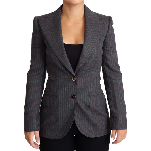 Elegant Gray Stretch Wool Blazer