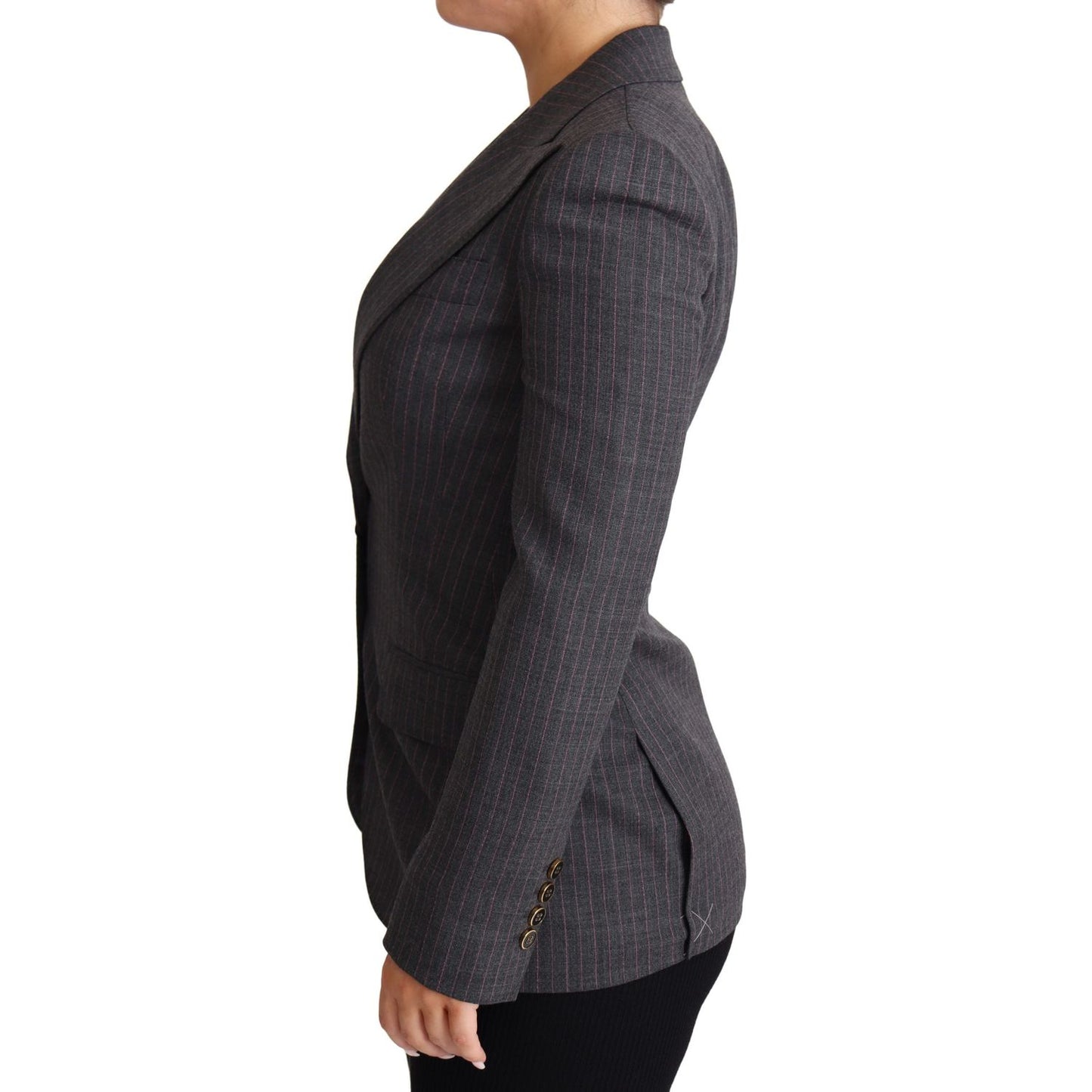 Elegant Gray Stretch Wool Blazer