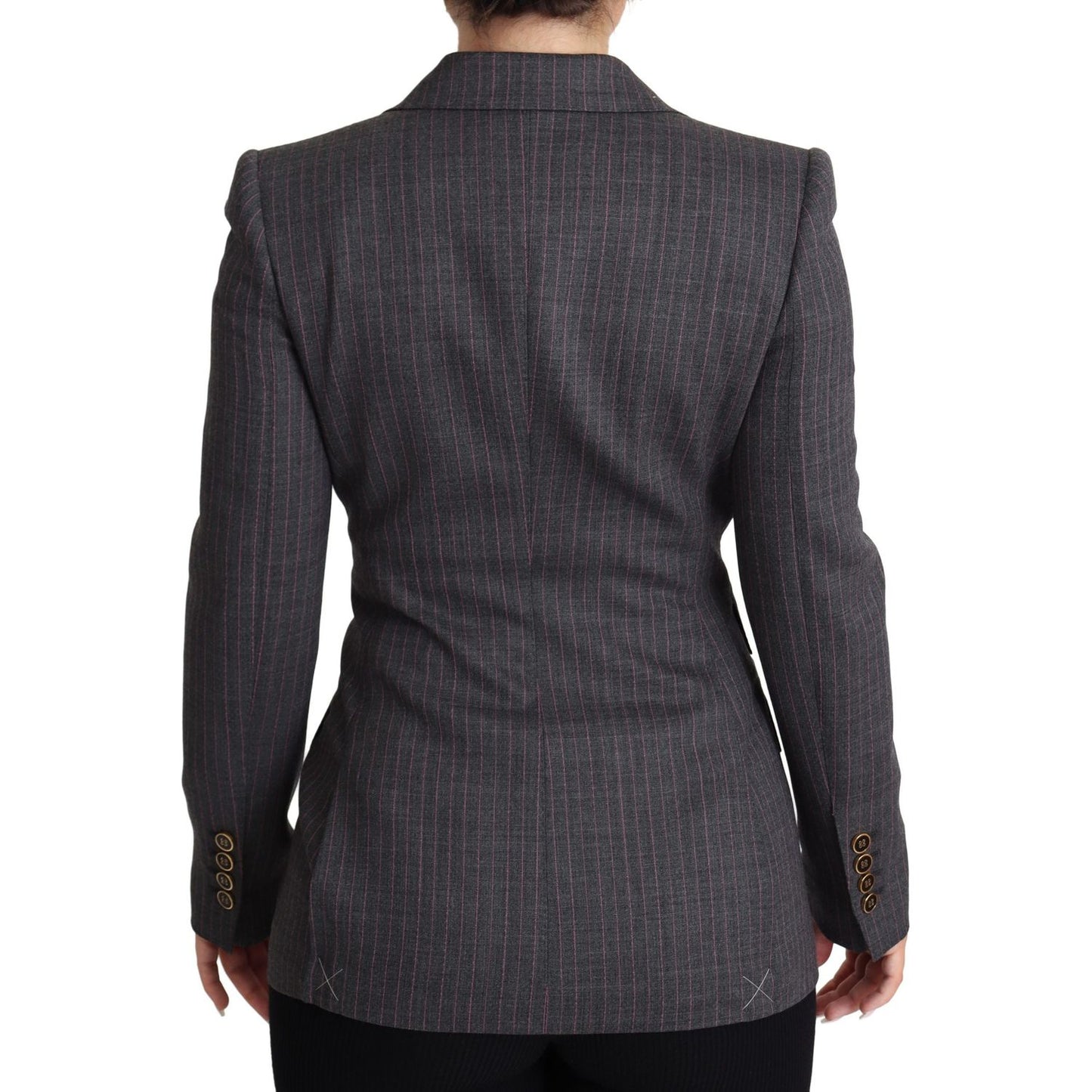 Elegant Gray Stretch Wool Blazer