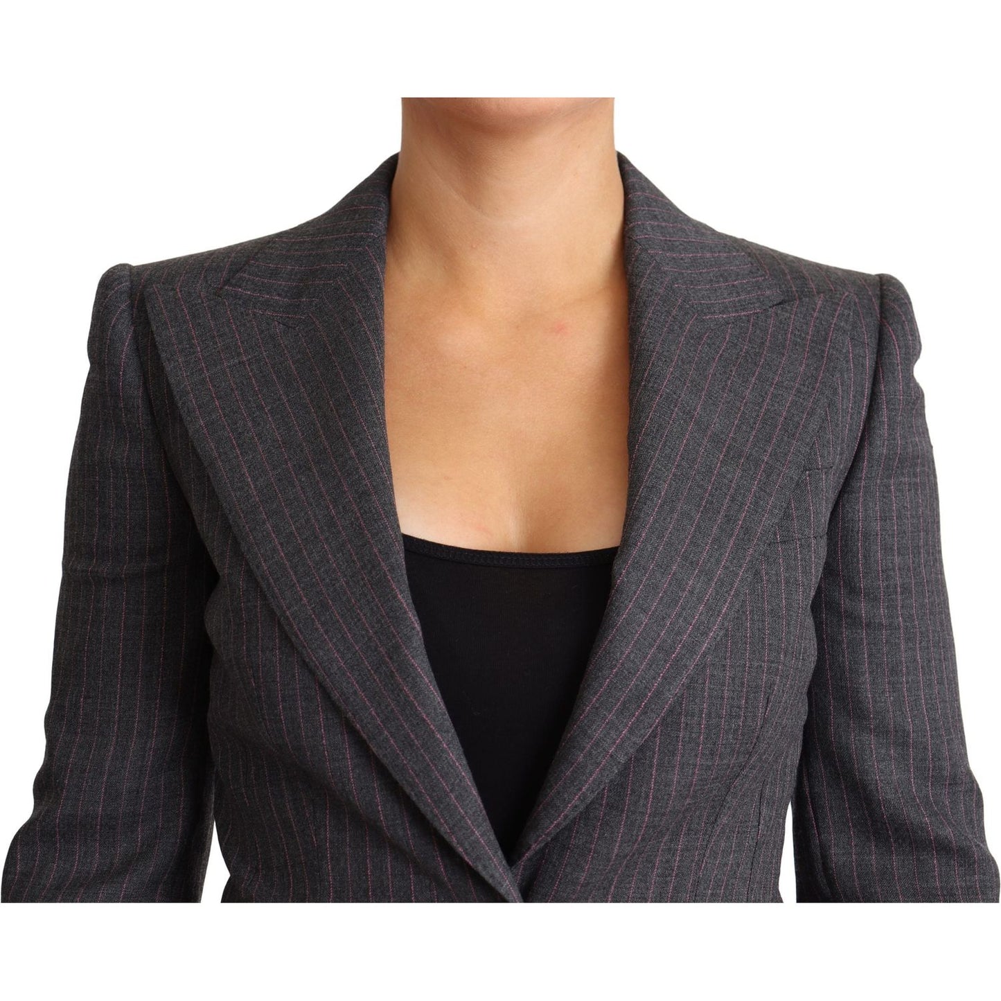 Elegant Gray Stretch Wool Blazer