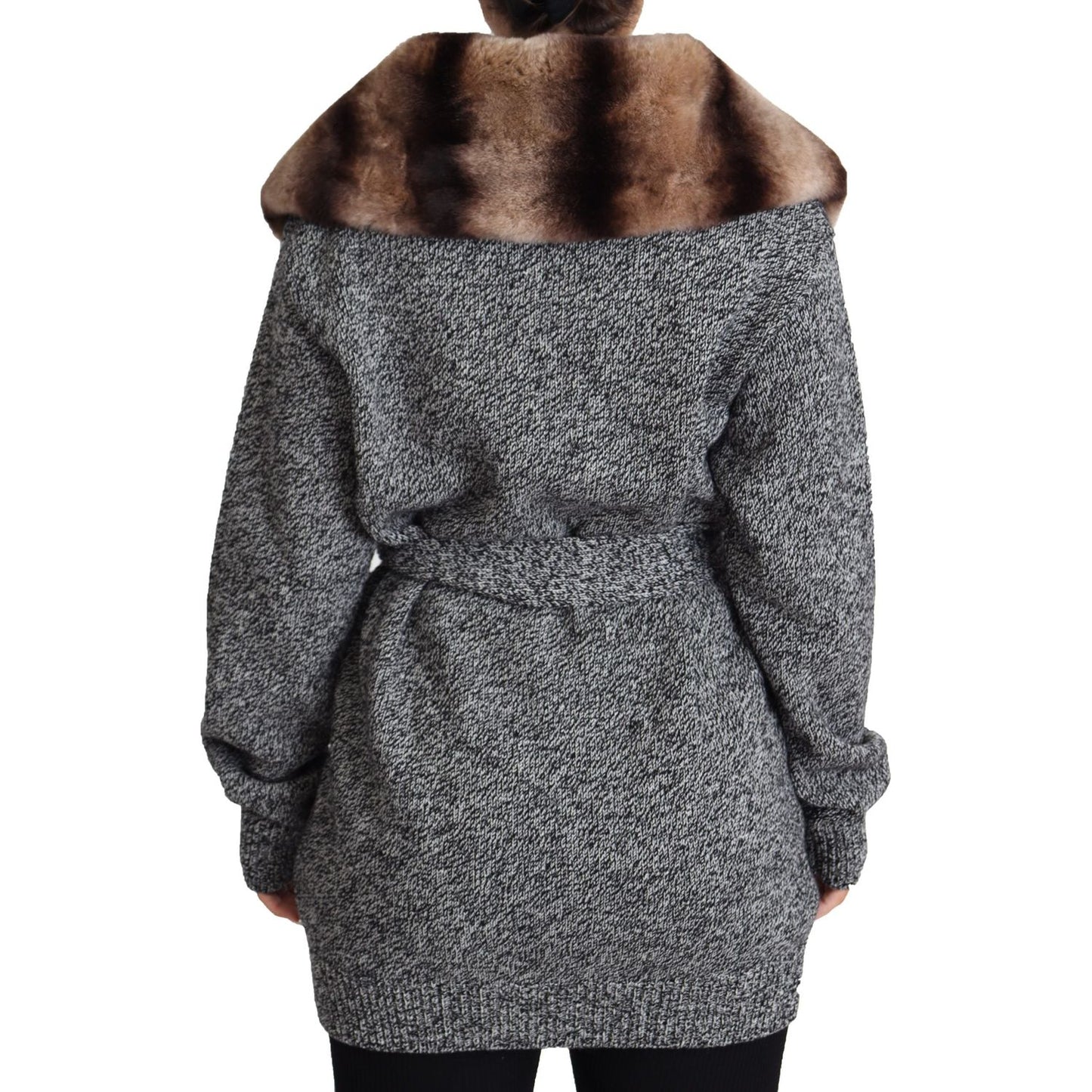 Elegant Cashmere Cardigan with Rabbit Fur Collar