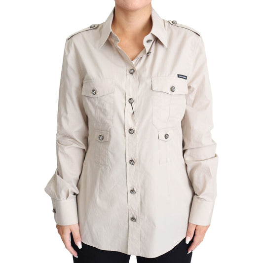 Elegant Beige Cotton Safari Shirt