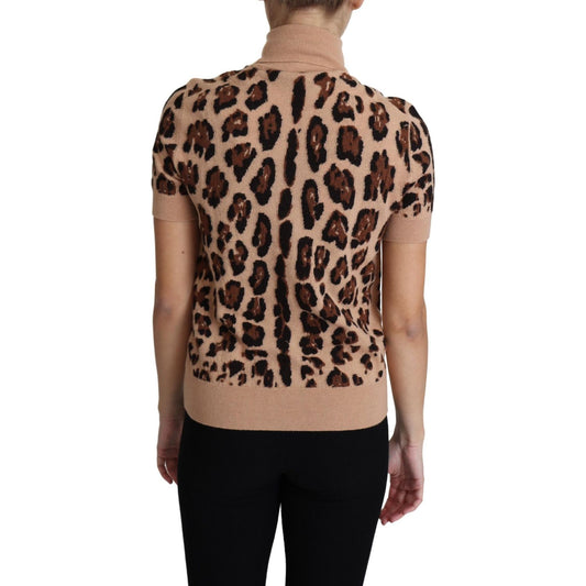 Elegant Leopard Print Wool Turtleneck Top