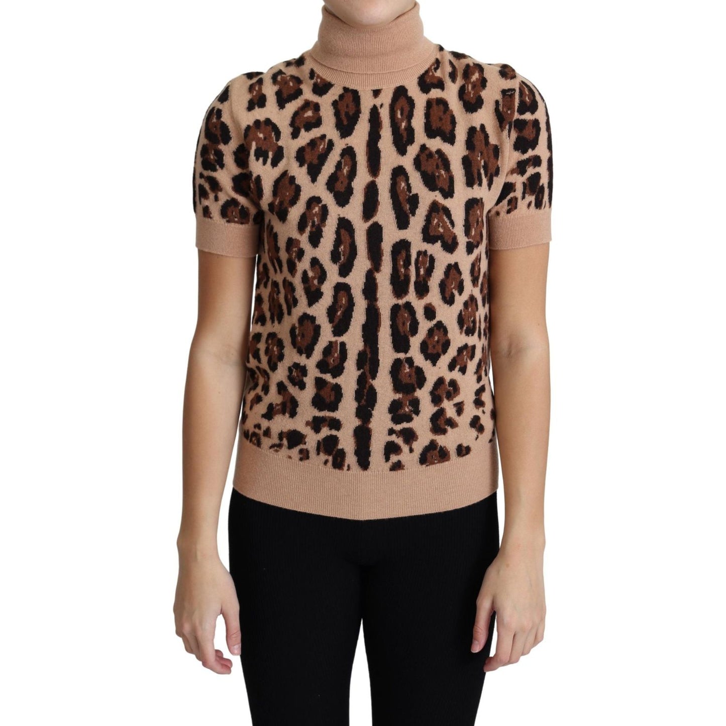 Elegant Leopard Print Wool Turtleneck Top