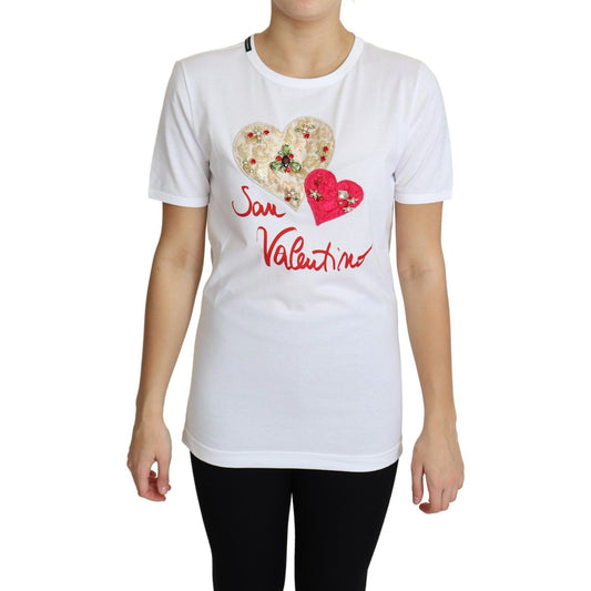 Dolce & Gabbana Crystal-Embellished White Cotton Tee Dolce & Gabbana