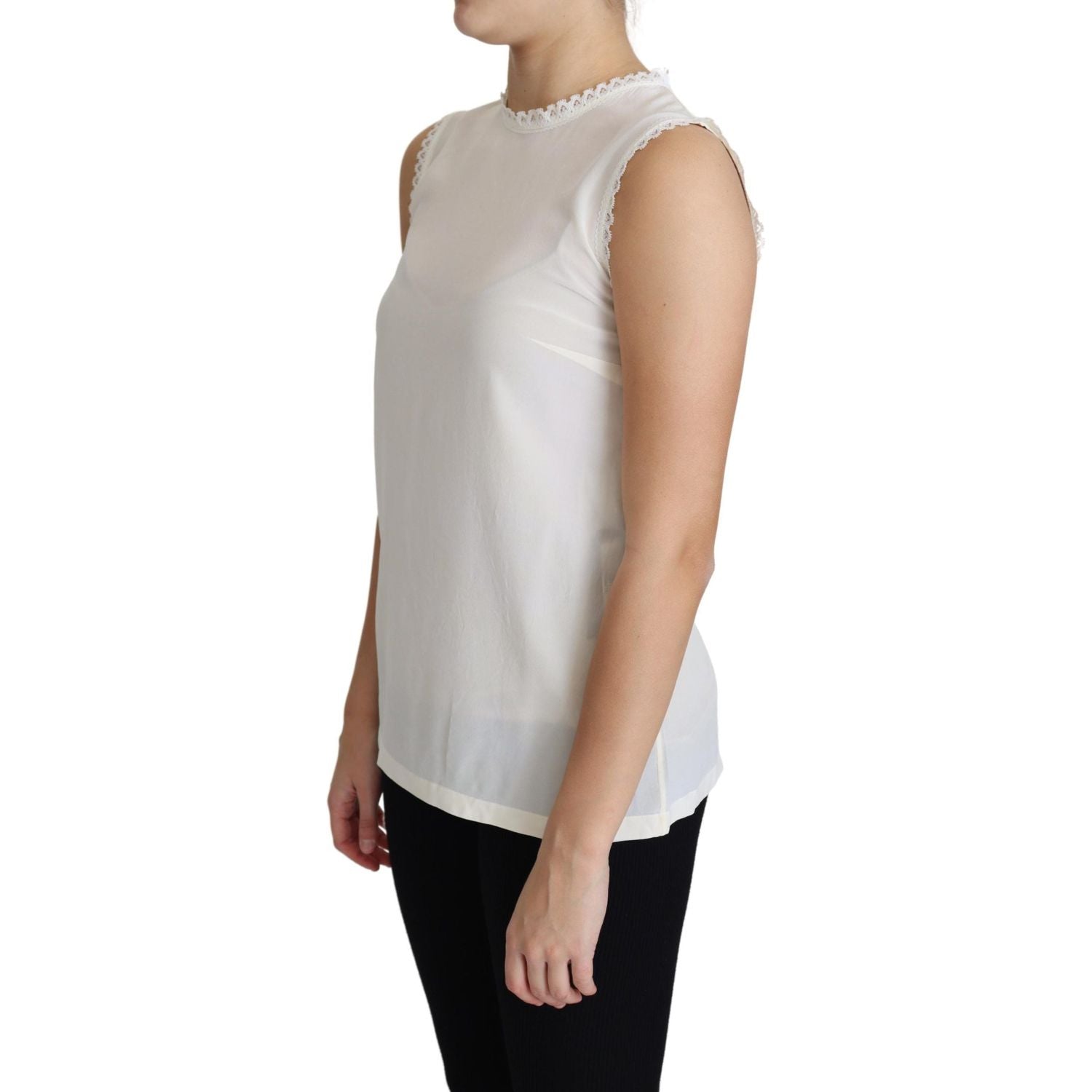 بلوزة دولتشي آند غابانا الأنيقة المصنوعة من الحرير بدون أكمام والمزينة بالدانتيل