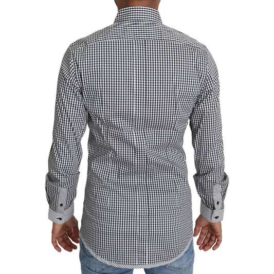 Elegant Black & White Checkered Gold Casual Shirt