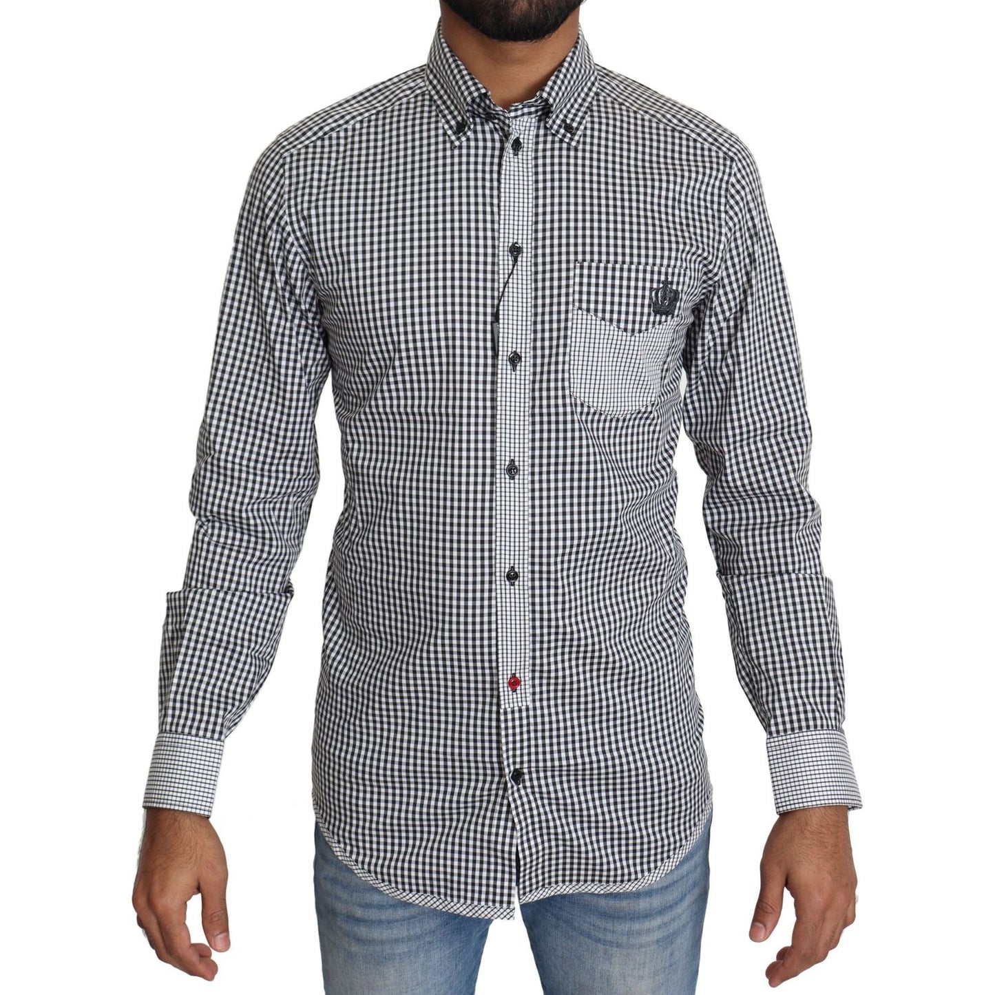 Elegant Black & White Checkered Gold Casual Shirt