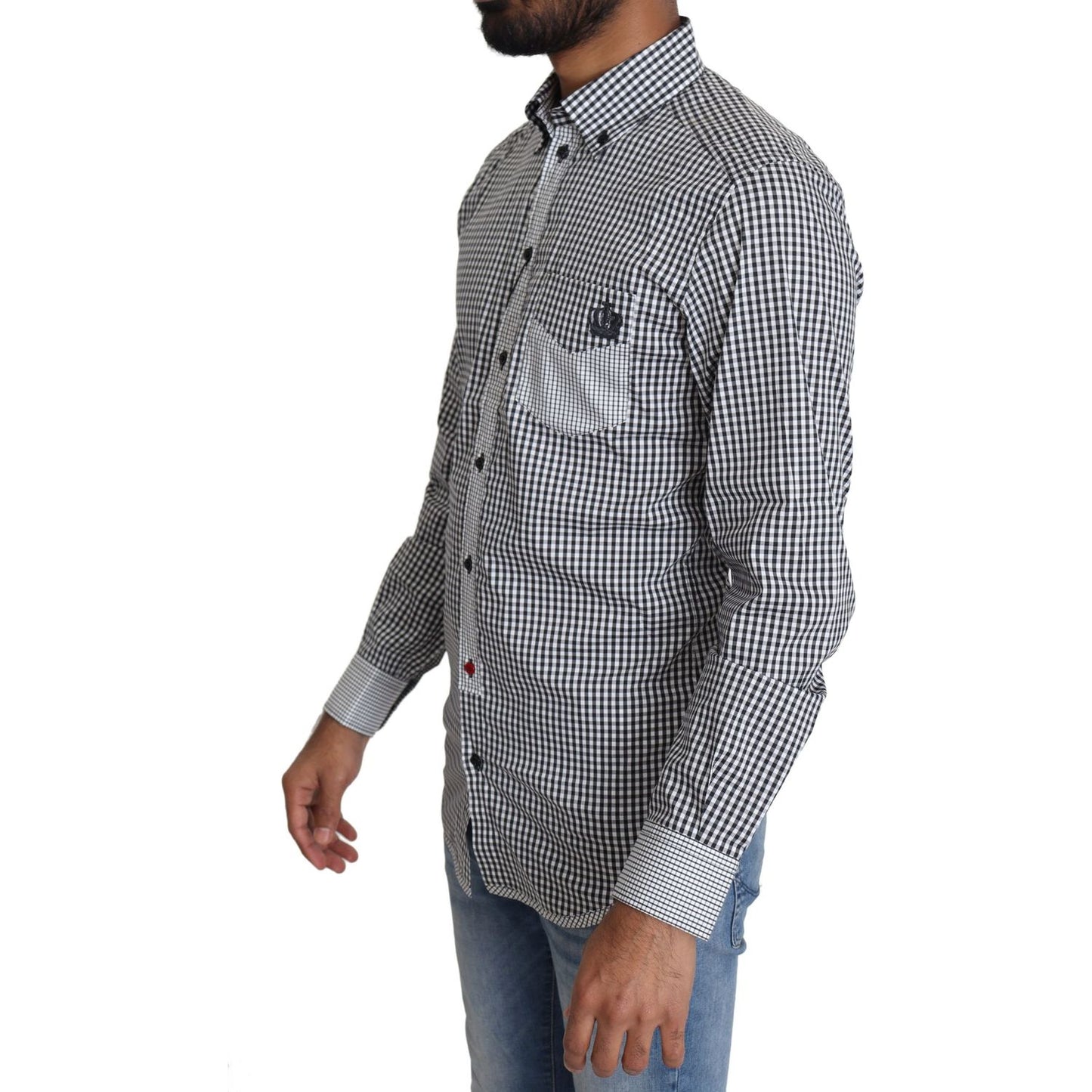 Elegant Black & White Checkered Gold Casual Shirt