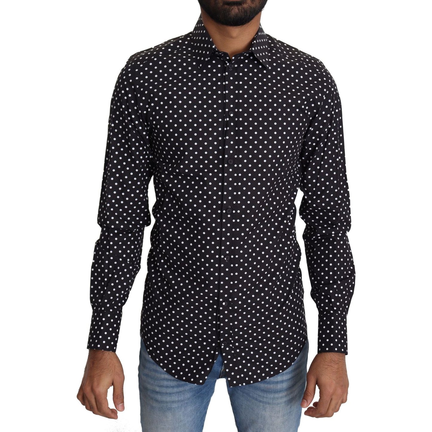 Elegant Polka Dot Men's Long Sleeve Shirt