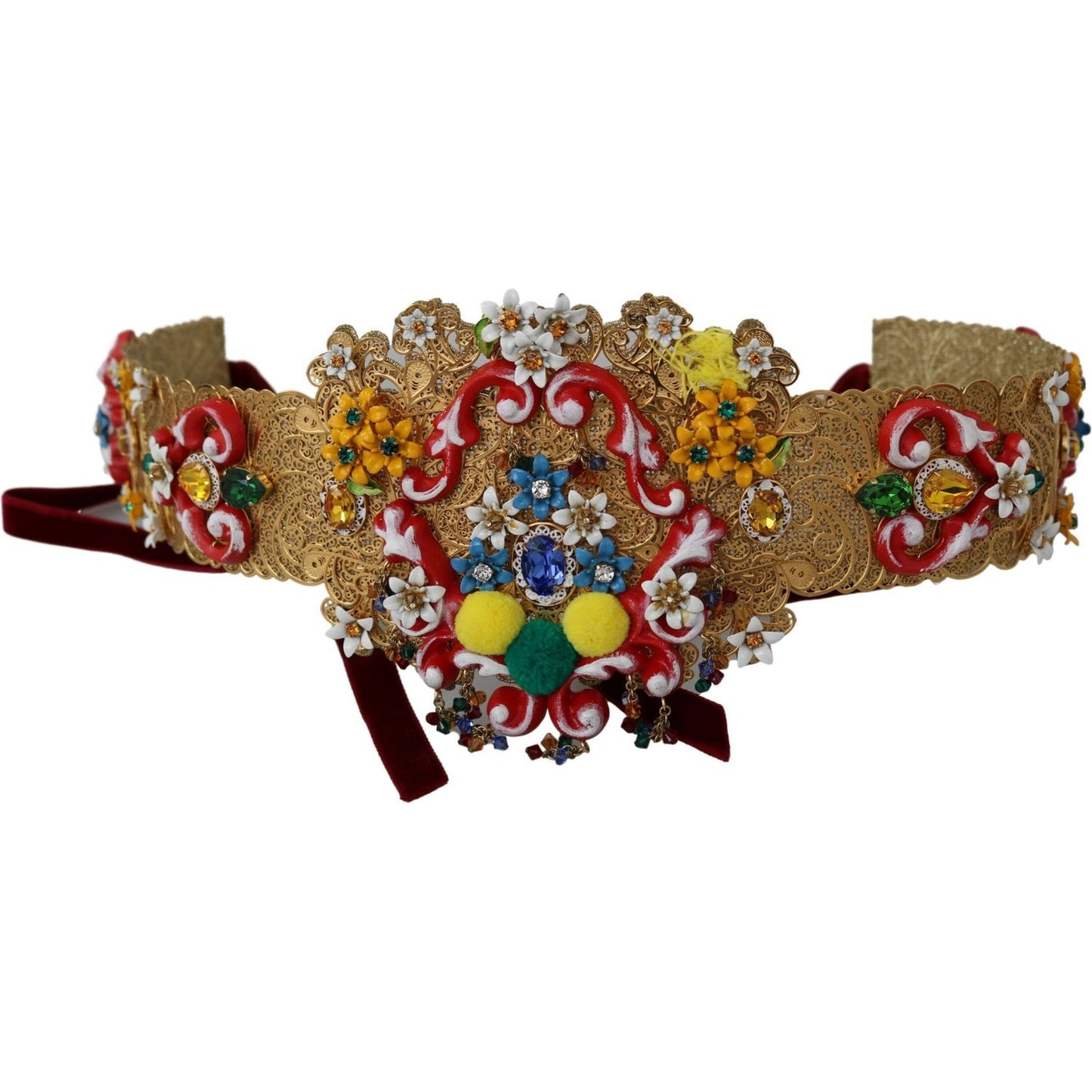 Dolce & Gabbana Embellished Floral Crystal Wide Waist Golden Belt
