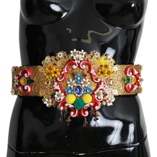 Golden Floral Crystal Embellished Waist Belt