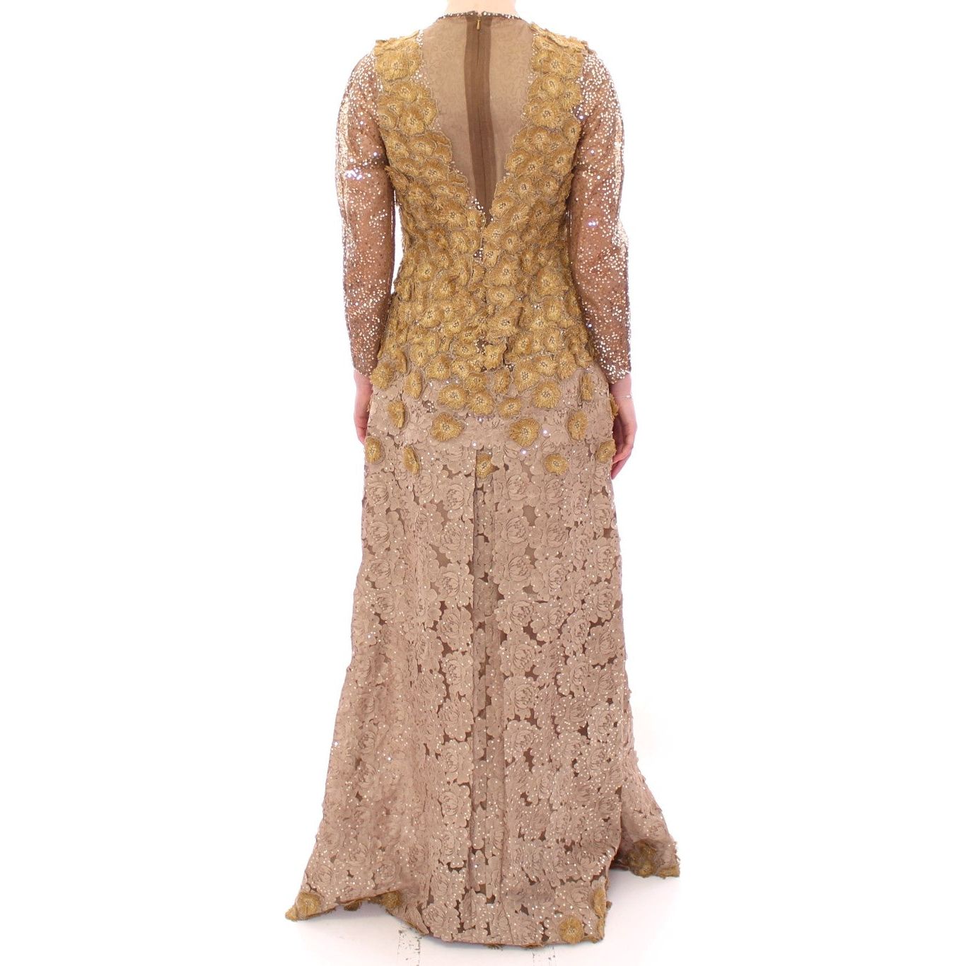 Lanre Da Silva Ajayi Exquisite Gold Lace Maxi Dress with Crystals gold-long-lace-maxi-crystal-dress