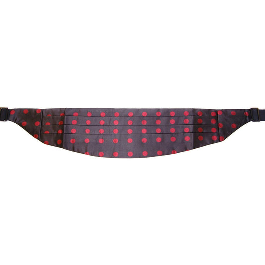 Exquisite Black Silk Cummerbund with Red Polka Dots