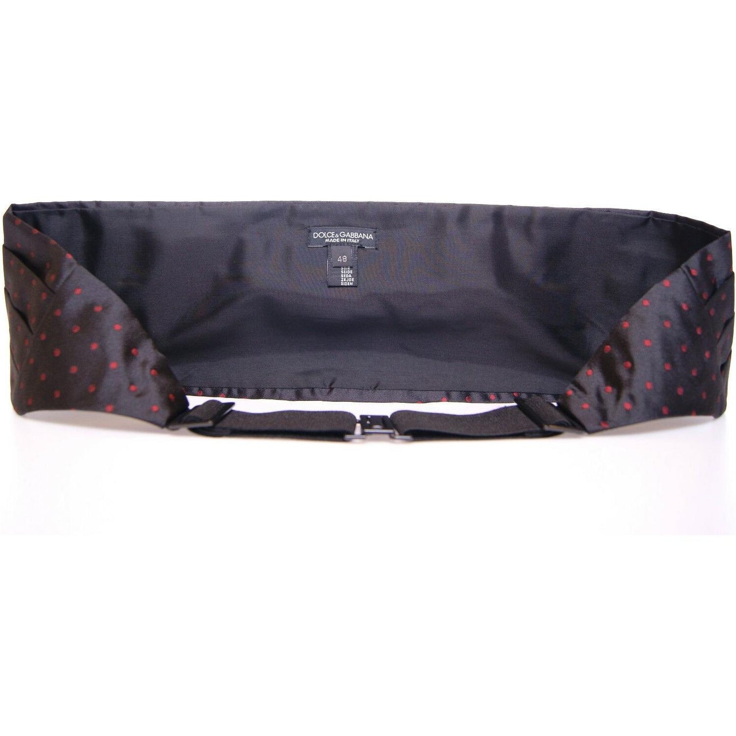 Elegant Silk Black Cummerbund with Red Polka Dots