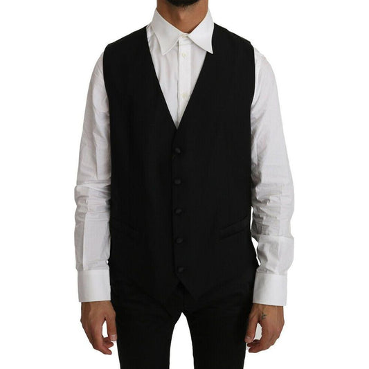 Elegant Black Formal Wool Blend Vest