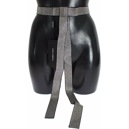 Dolce & Gabbana Black Silk Clear Crystal Bow Waist Belt WOMAN BELTS