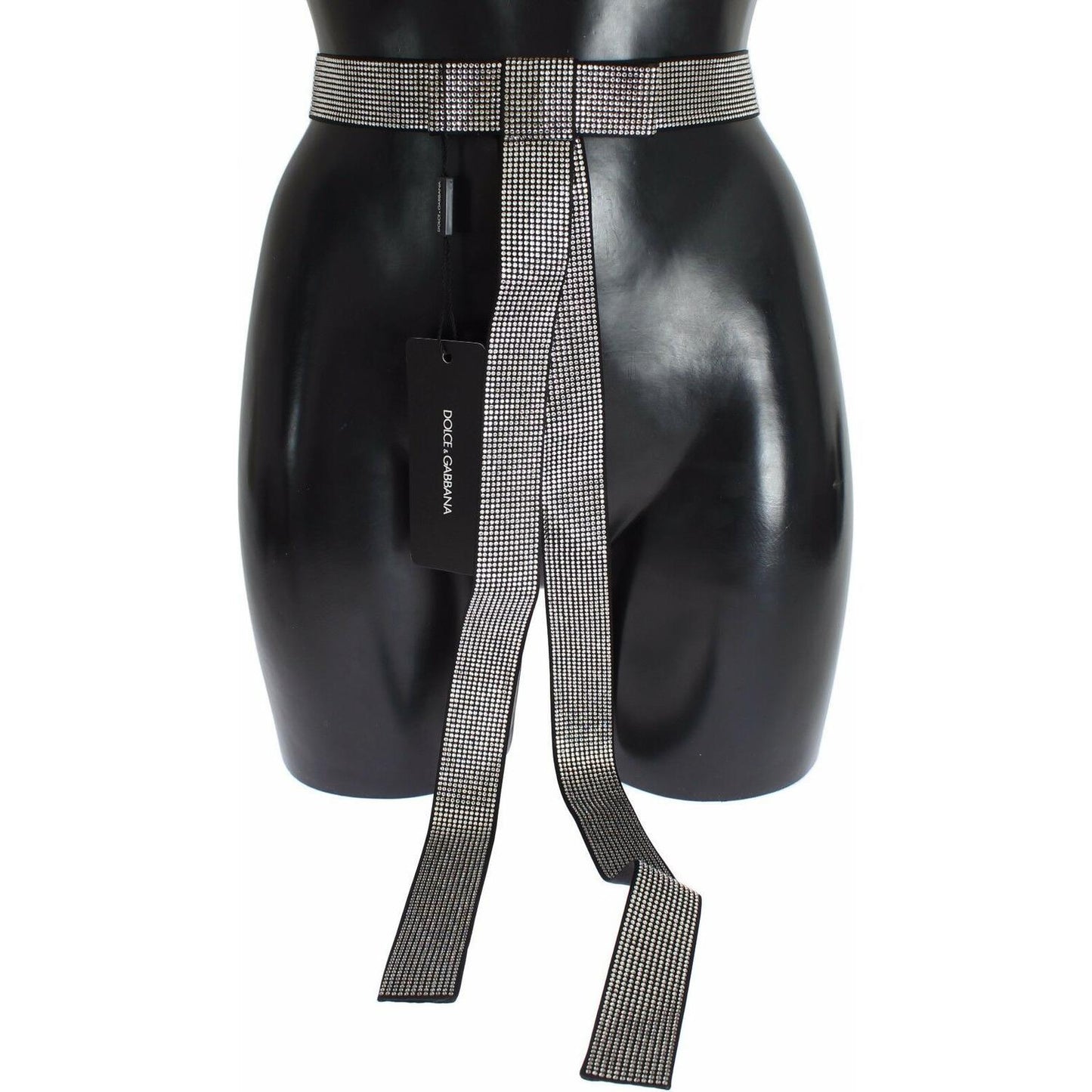 Black Silk Crystal Bow Waist Belt Elegance