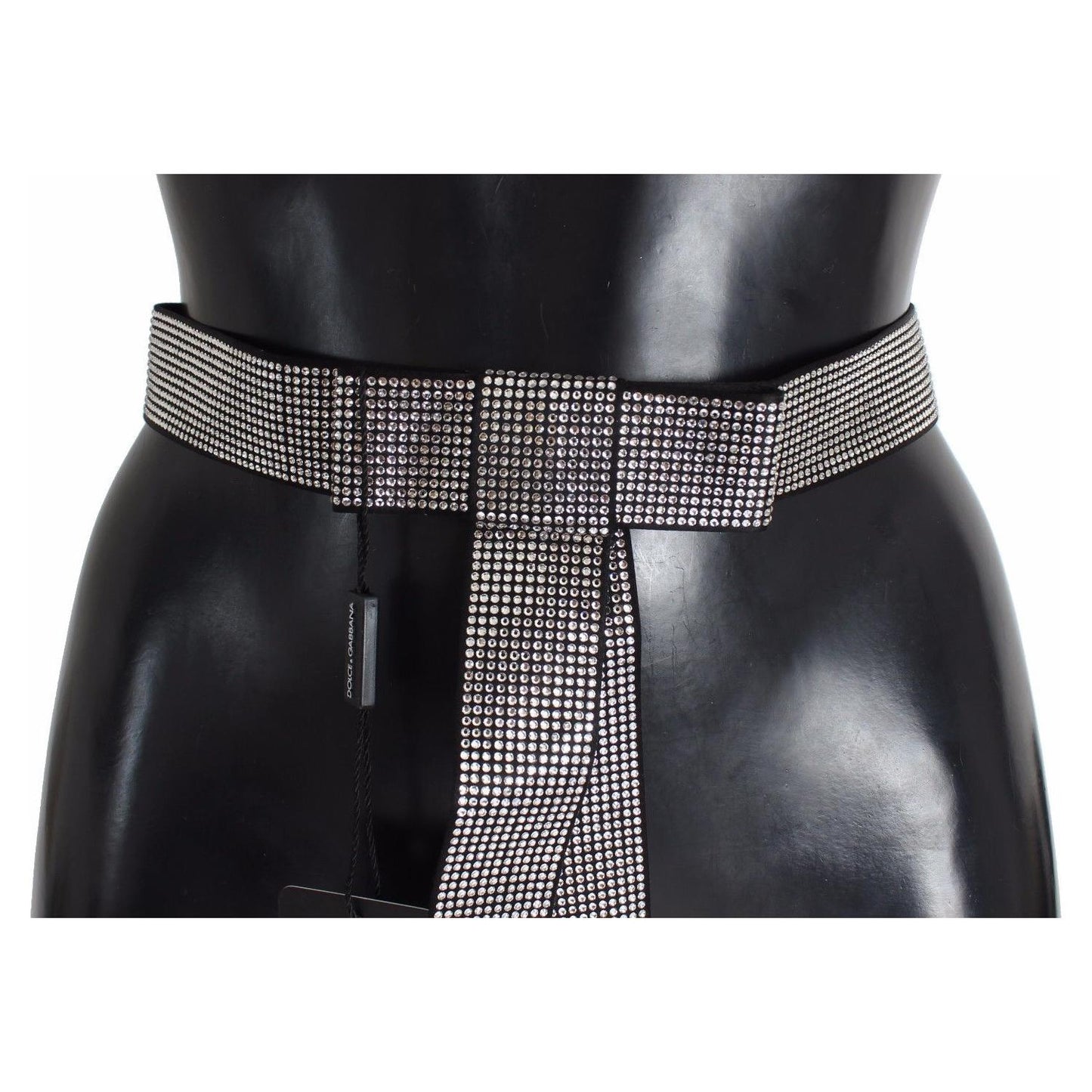 Black Silk Crystal Bow Waist Belt Elegance