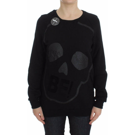 Chic Skull Motif Crew-Neck Cotton Sweater