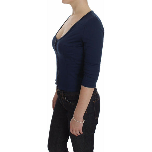 Chic Zippered Crew-Neck Blue Sweater