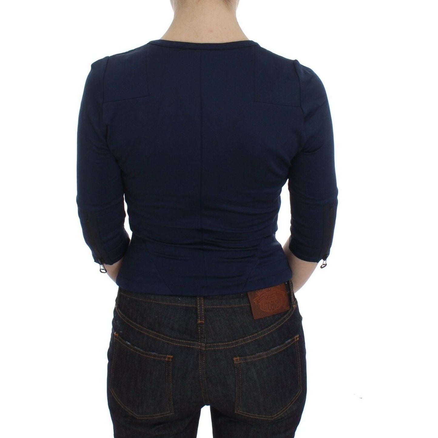 Chic Zippered Crew-Neck Blue Sweater