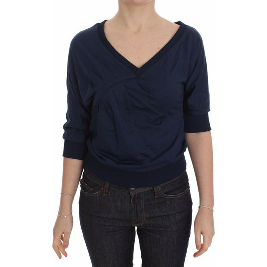 Elegant Deep V-Neck Sweater in Blue