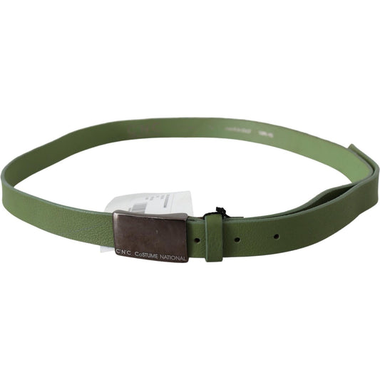 Chic Green Leather Waist Belt with Silver Buckle